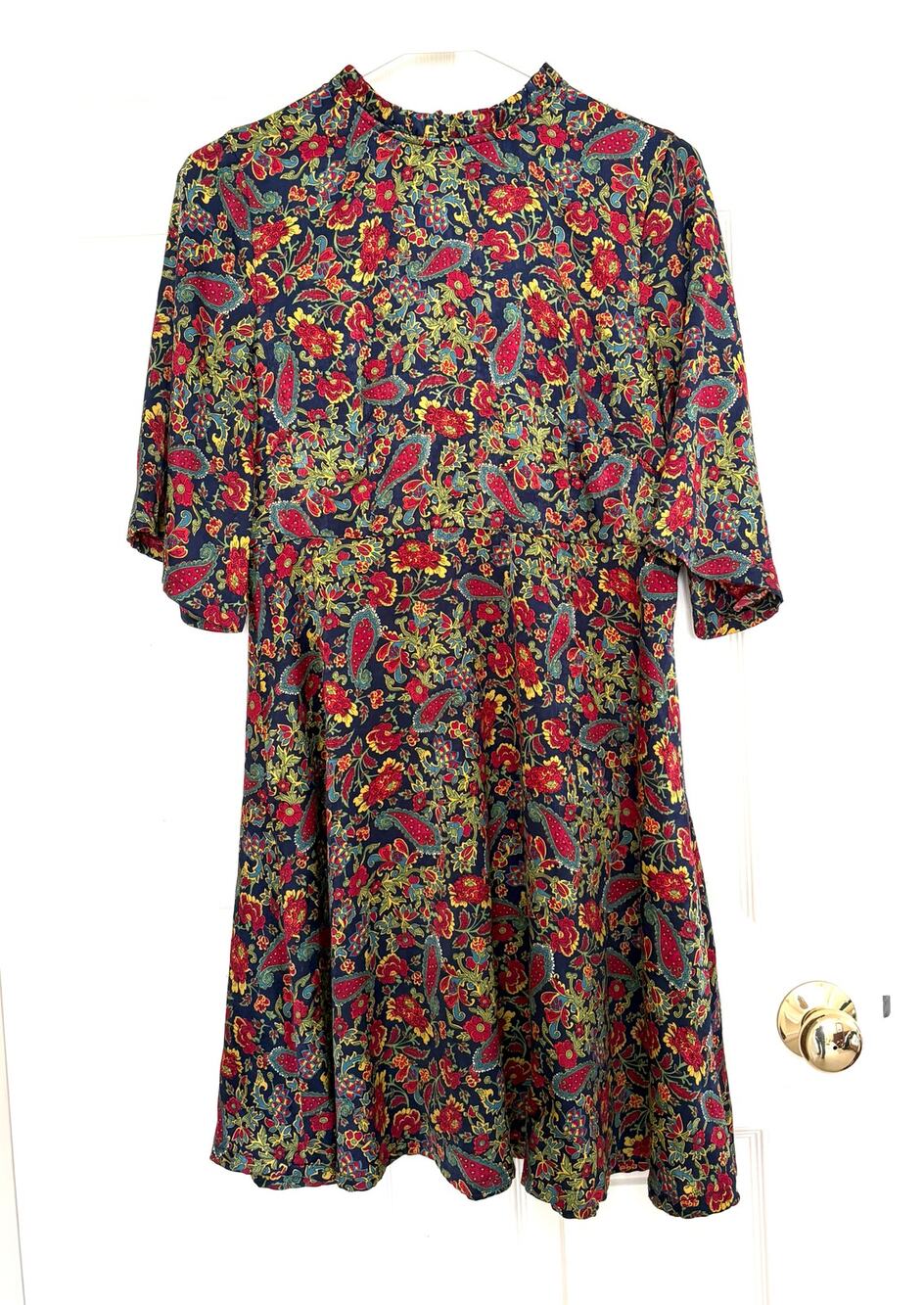 Code X Mode Dress Floral Fit Flare Boho Cottagecore Long Sleeve High Neck Size M